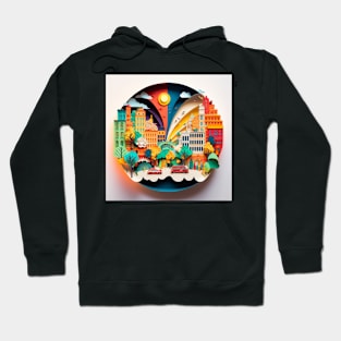 3D Effect Papercut Art - Cityscape Scene Hoodie